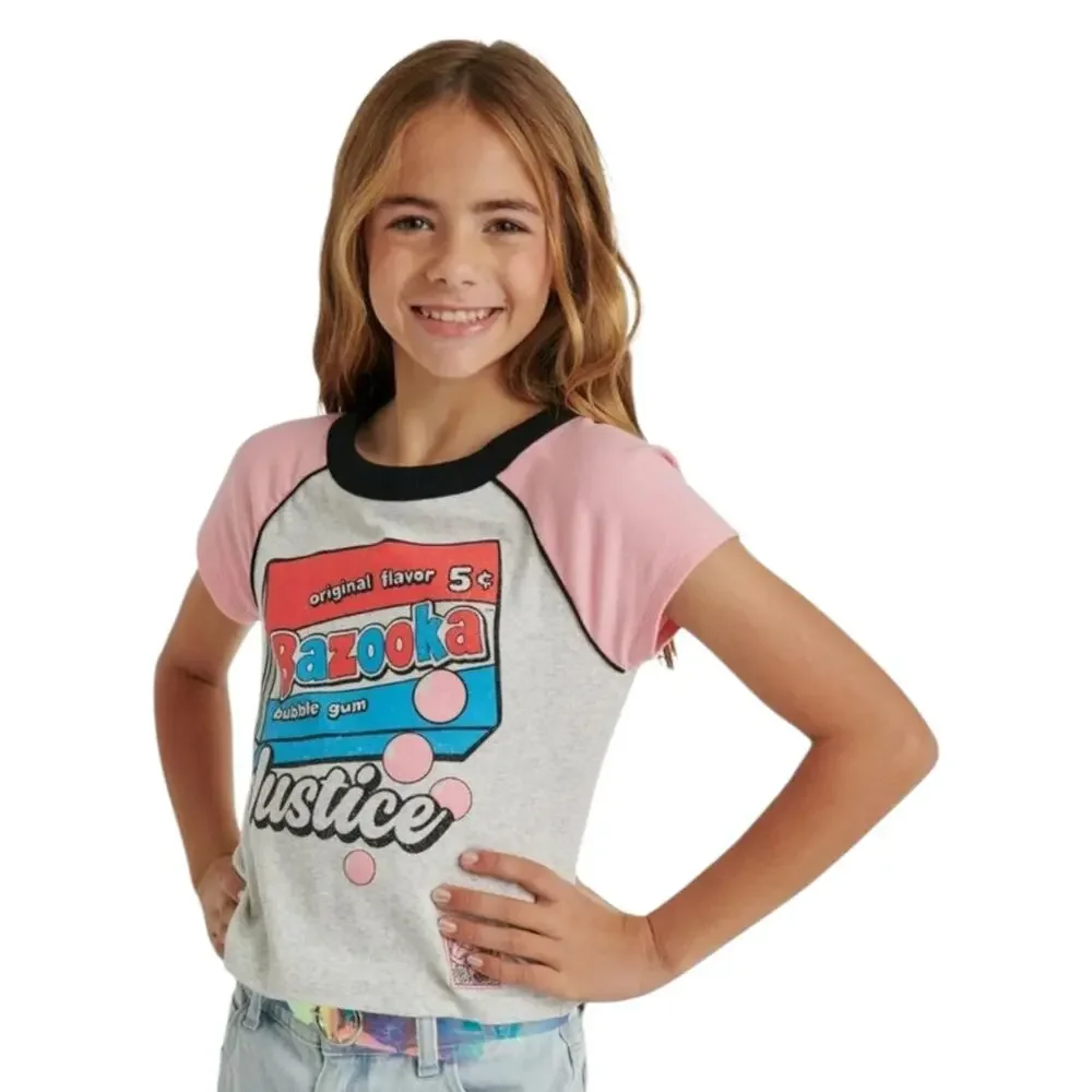 Bazooka Ring Pop Justice Crop Top Raglan Baby Tee Girl SZ M